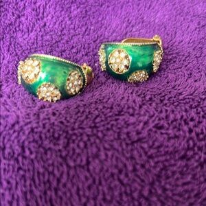 Vintage green and gold 1960s clip on earrings.